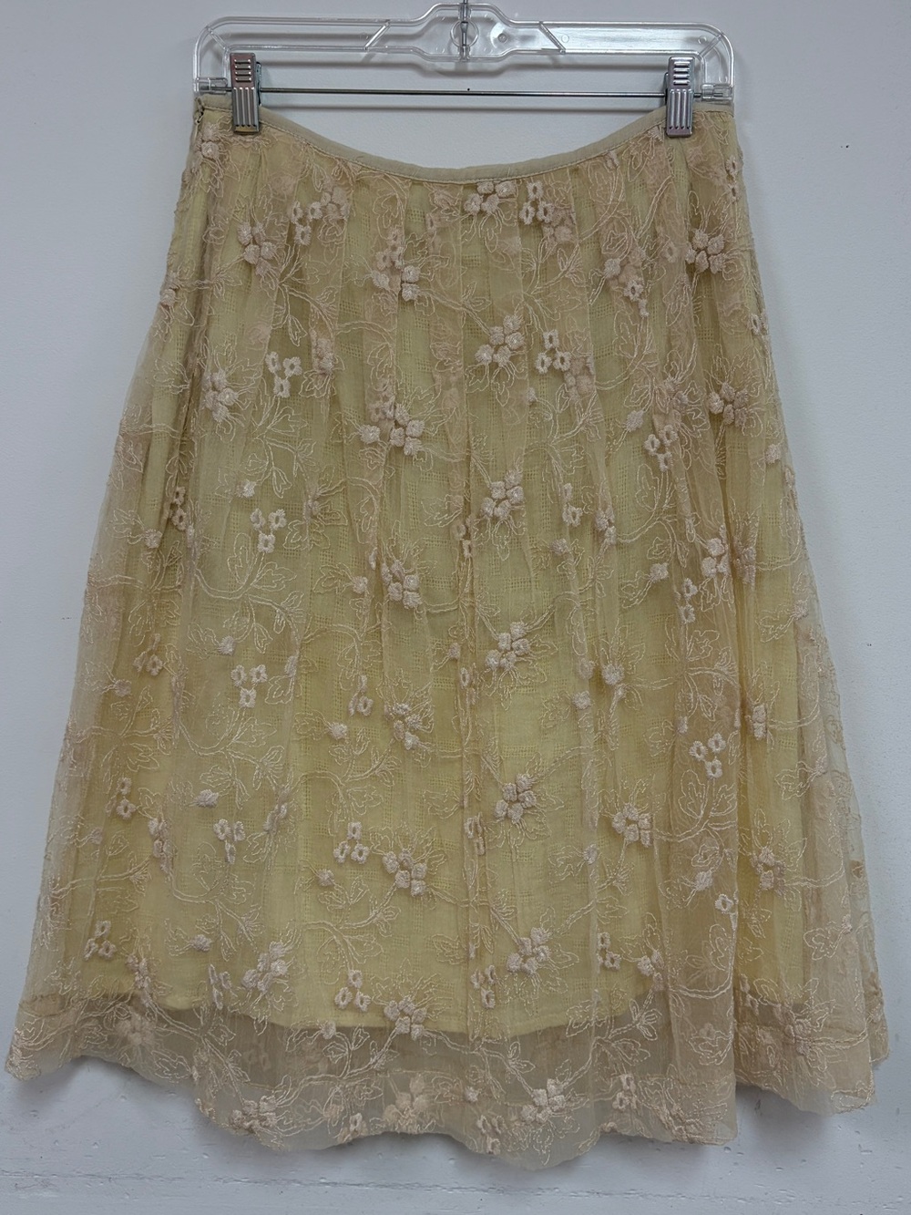 Vintage Y2K Hazel Lace Overlay Midi Skirt Boho Fairycore in Champagne
